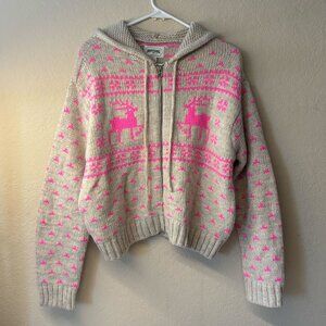Women's Grey/Pink American Eagle Zip-Up Sweater, Hooded, NWOT, Size Medium